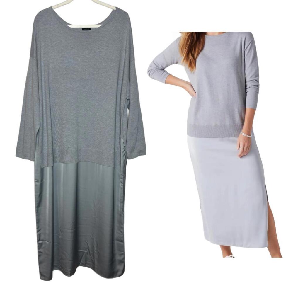 NWOT J. Jill Wearever Mixed Media Sweater Dress, Knit Satin Midi (1582)